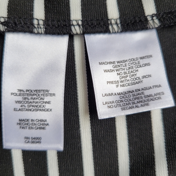 Anne Klein Black & White Stripeed Blouse Fitted Exposed Zip Elbow Sleeve Size LP - Picture 13 of 14